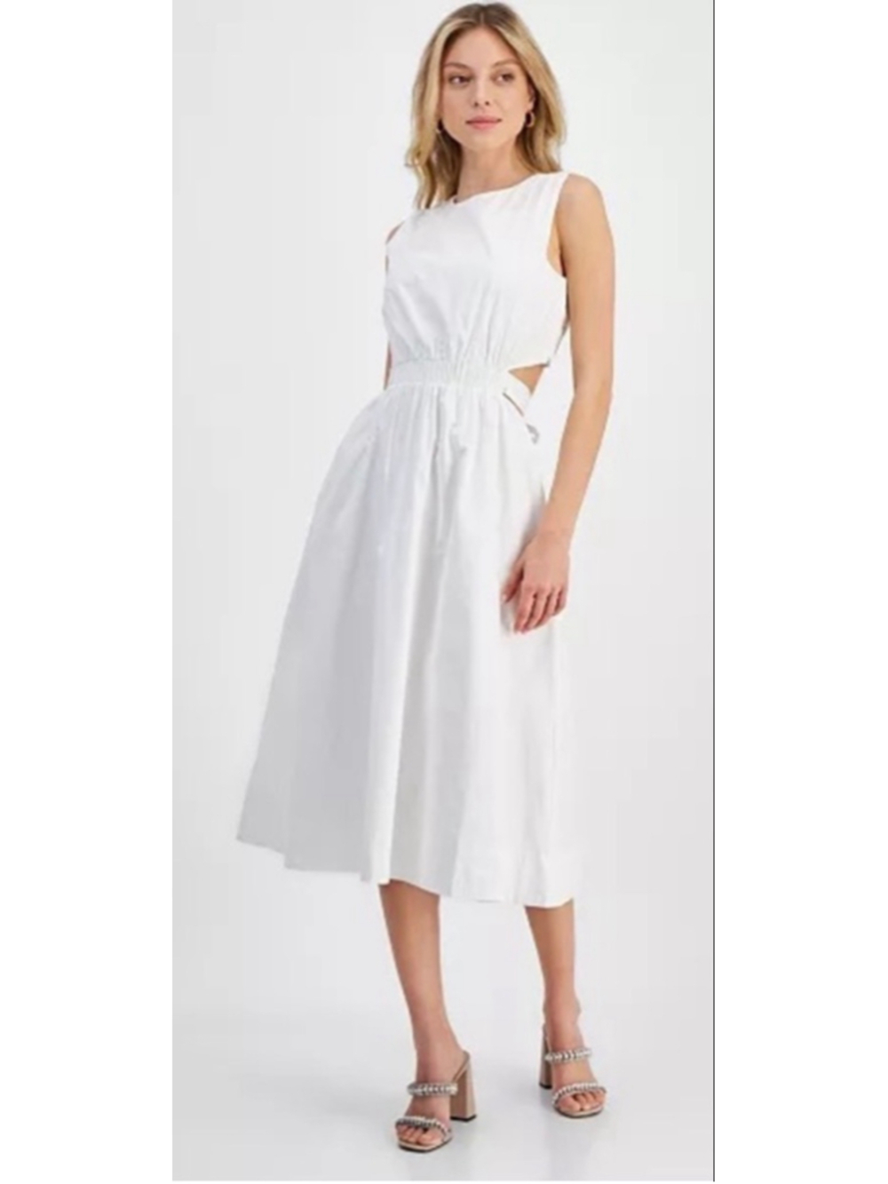 NWT RACHEL Rachel Roy White Sleeveless Cutout A-Line Midi Dress Size 12
